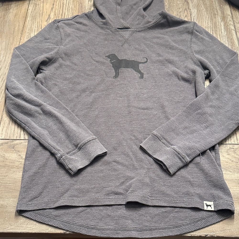 The Black Dog Charcoal Gray Waffle Knit Hooded Sweatshirt Pullover Size XL